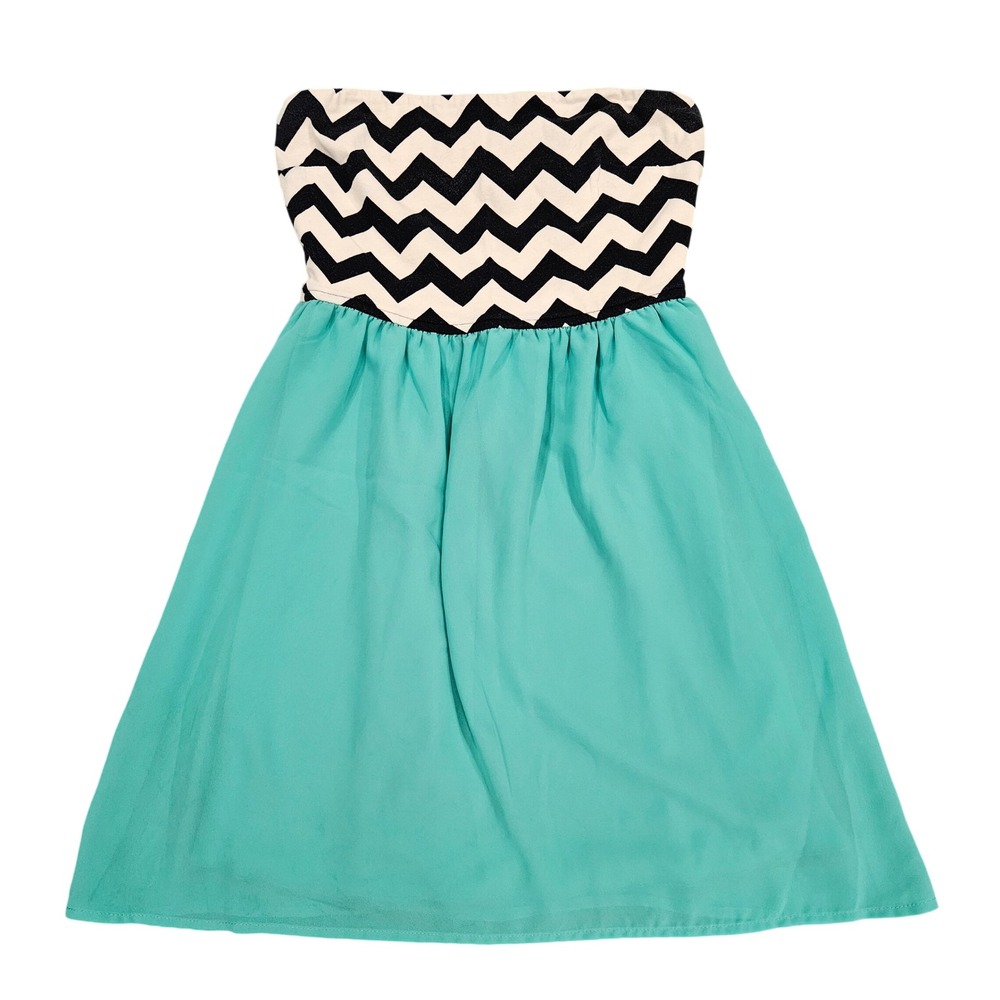 Sequin Hearts Strapless Chevron Teal Mini Dress‎ Cutout Back Small
